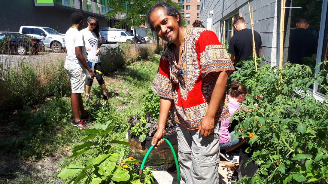 Personne qui arrose des plantes