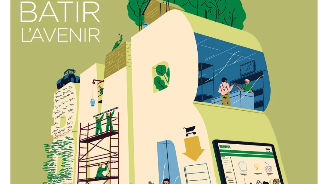 Dessin fantaisiste d'un magasin BMR.