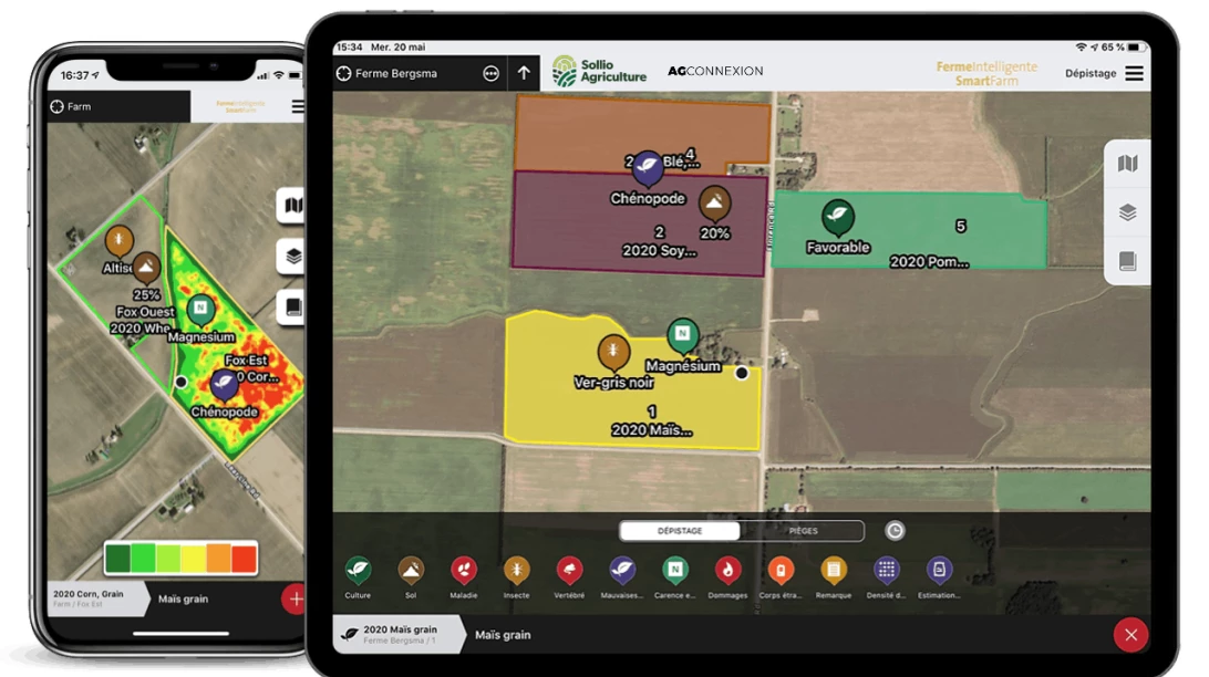 Saisie d'écran de l'outil Ferme intelligente dans l'application AgConnexion.