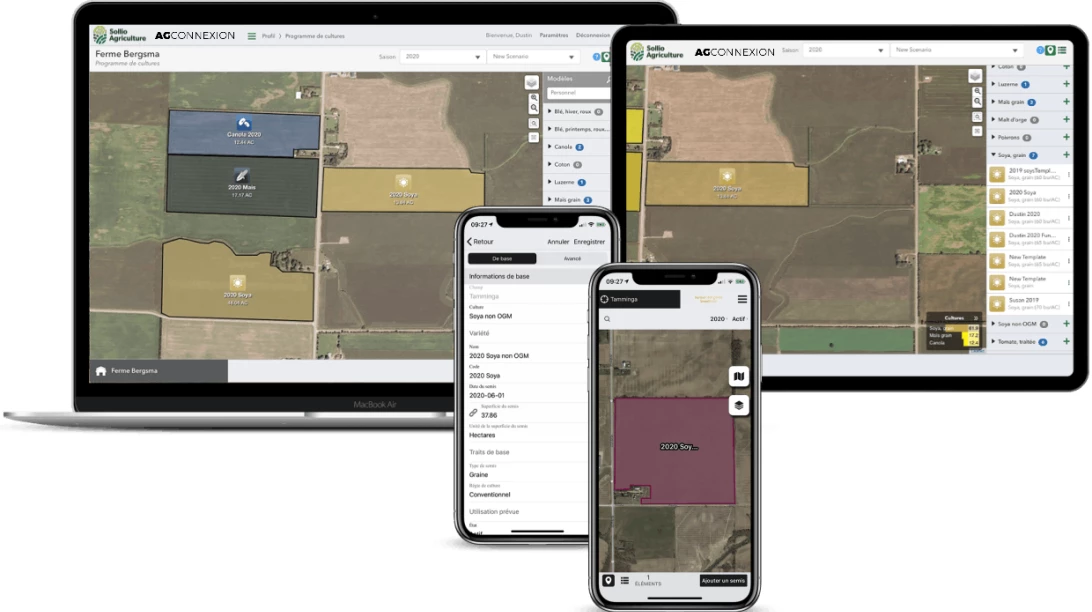 Saisie d'écran de l'outil Ferme intelligente dans l'application AgConnexion.