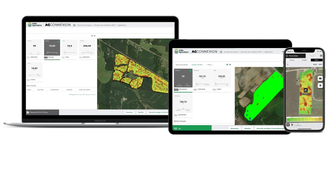 Saisie d'écran du module Ferme intelligente dans l'application AgConnexion.