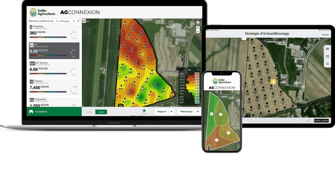 Saisie d'écran du module Ferme intelligente dans l'application AgConnexion.