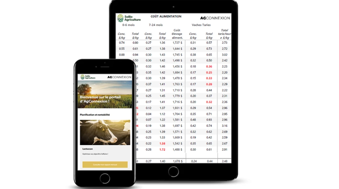 Interface Lactascan dans l'application AgConnexion.