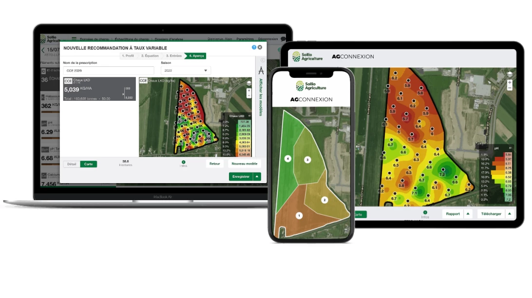 Saisie d'écran du module Ferme intelligente dans l'application AgConnexion.