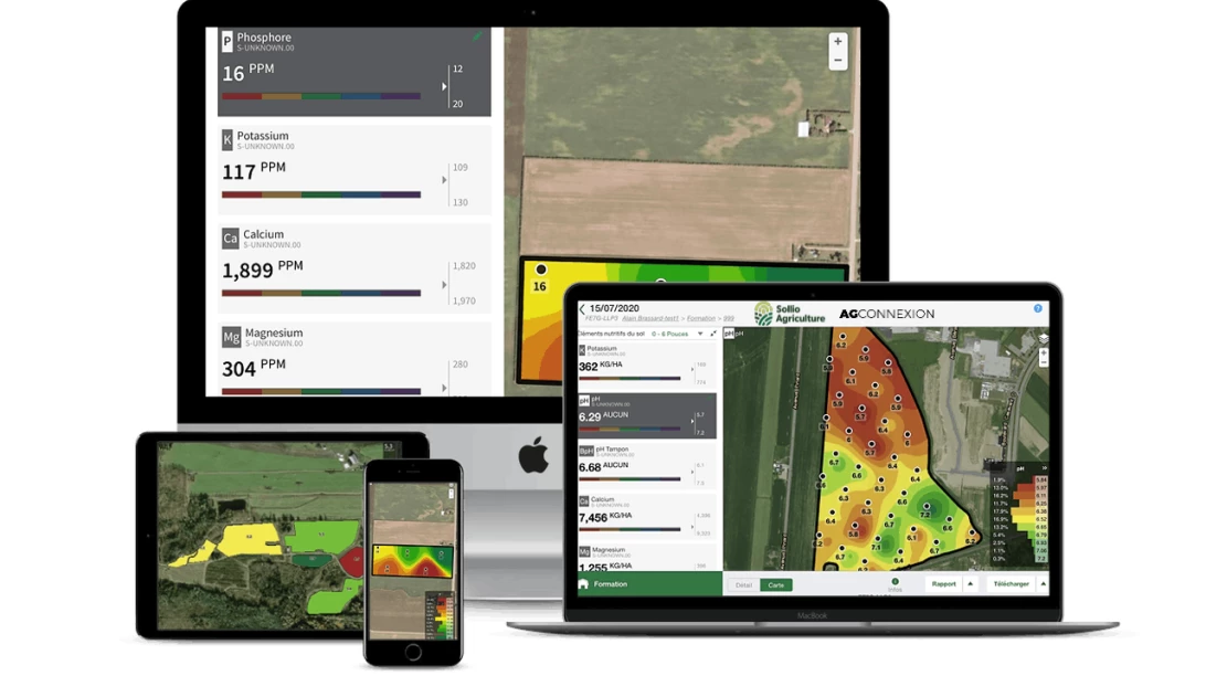 Saisie d'écran de l'outil Analyse de sols dans l'application AgConnexion.