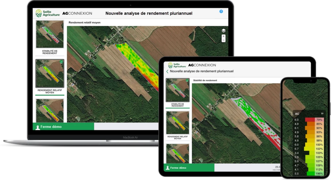 Saisie d'écran du module de rendement pluriannuel dans l'application AgConnexion.