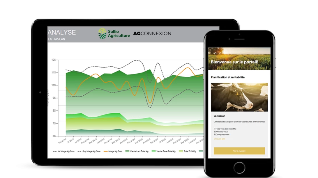 Saisie d'écran de l'interface Lactascan dans l'application AgConnexion.
