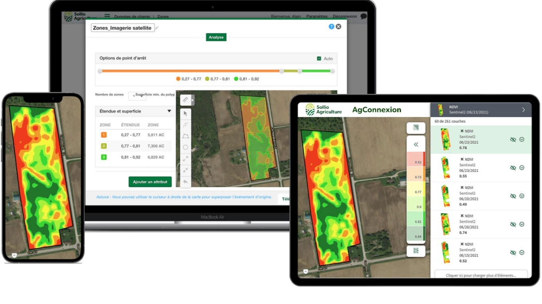 Saisie d'écran de l'AgConnexion, module Ferme intelligente.