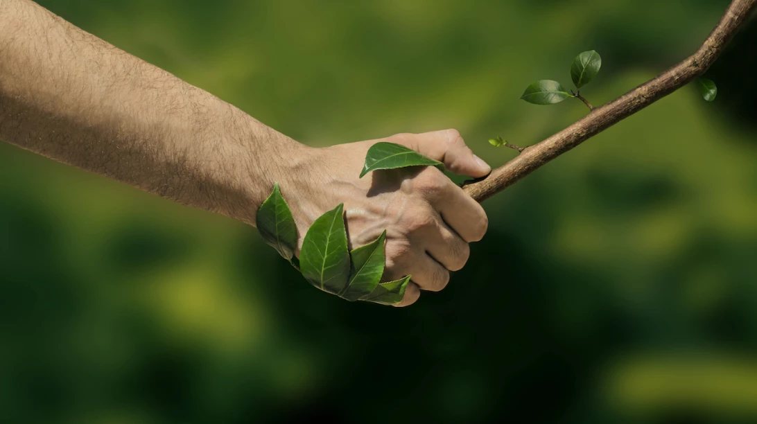 Poignée de main - main et arbre.