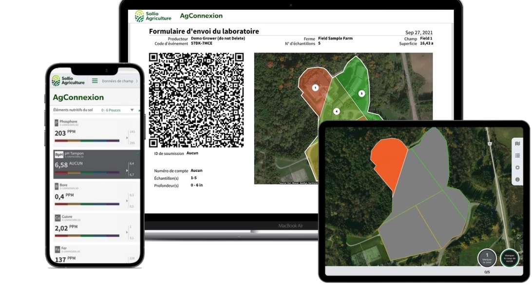Saisie d'écran de l'AgConnexion, module Ferme intelligente.