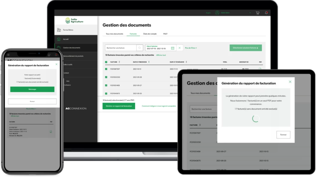 Saisie d'écran de l'AgConnexion, outil Gestion des documents.