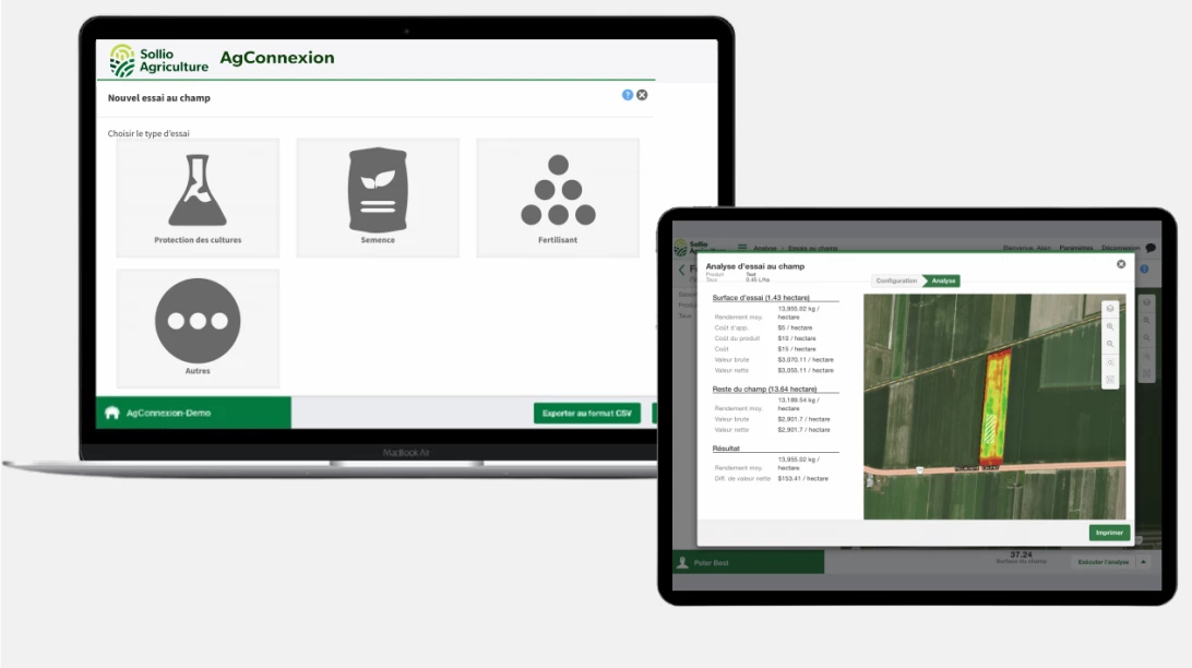 Saisie d'écran de l'AgConnexion, module Ferme intelligente.