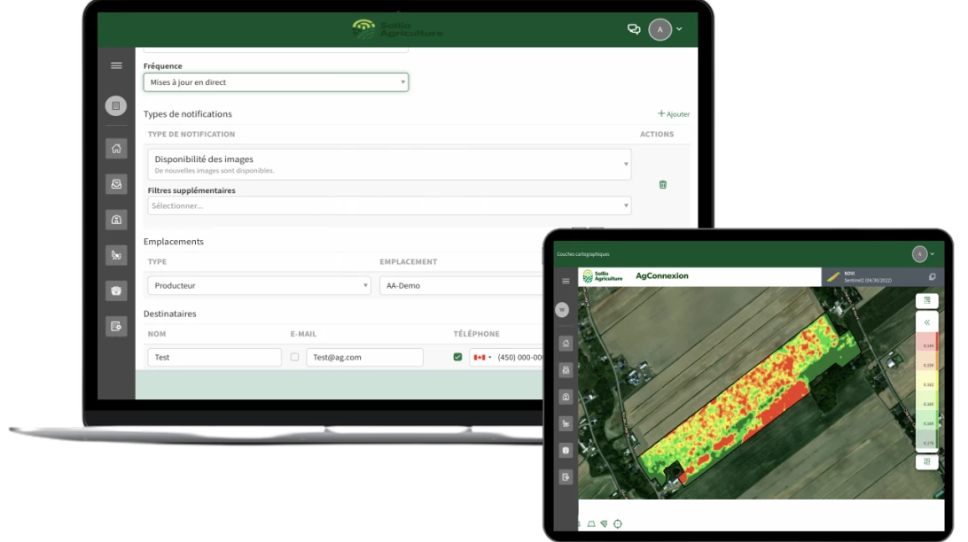 Saisie d'écran d'AgConnexion, module Ferme intelligente.