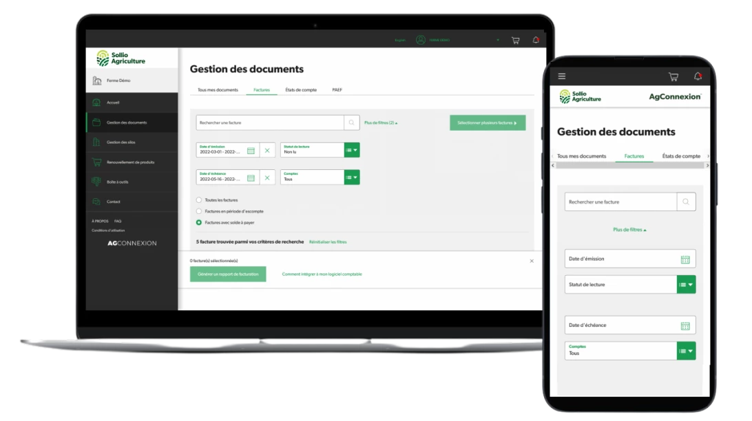 Saisie d'écran de l'AgConnexion, module Gestion de documents.