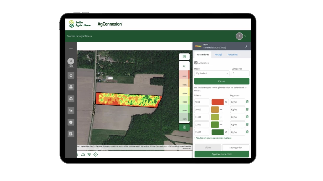 Capture d'écran d'AgConnexion, module Ferme intelligente.