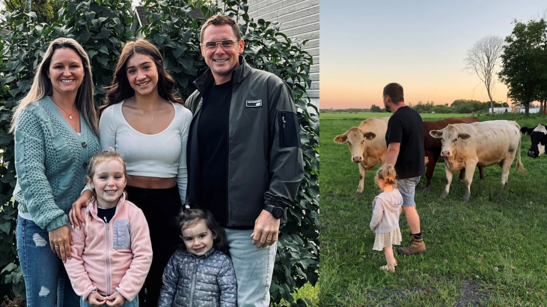 Photo de famille de Caroline Lépicier et des boeufs