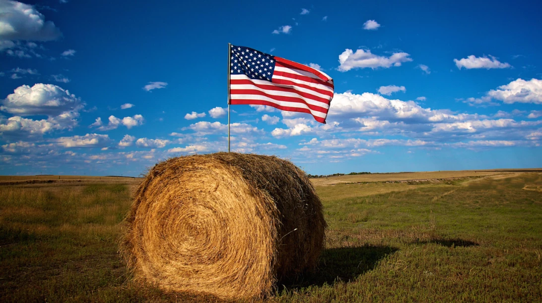 Drapeau américain dans une balle de foin
