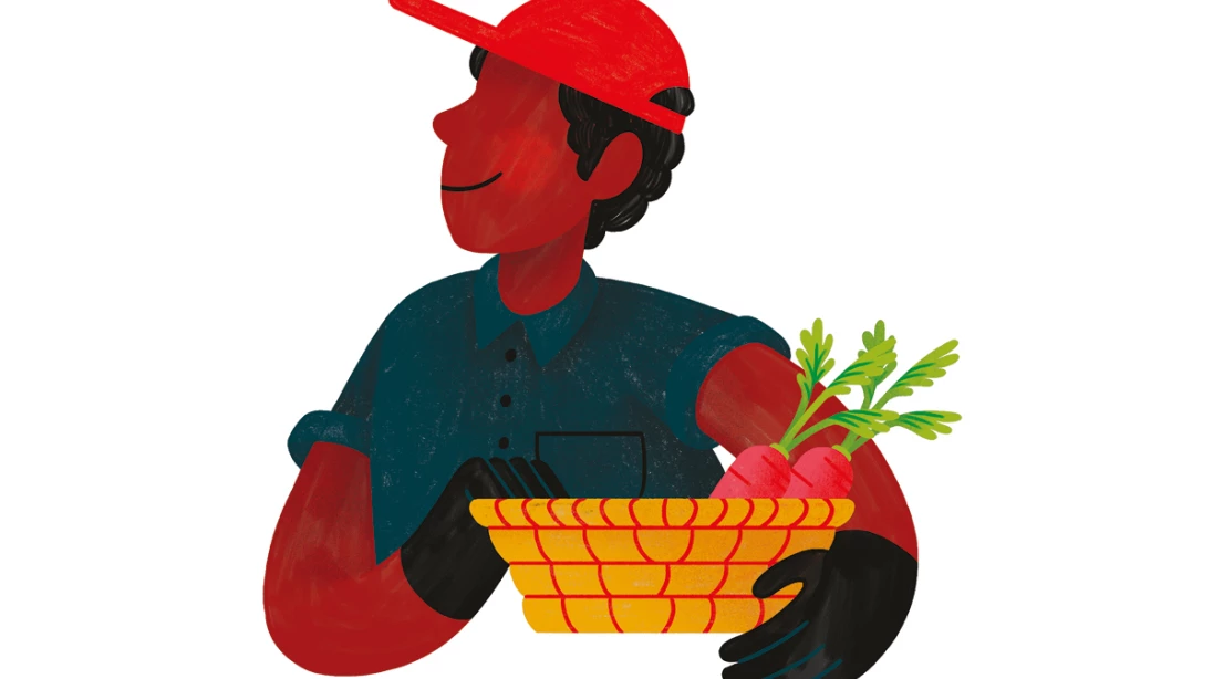 Illustration d'un agriculteur qui tient un panier