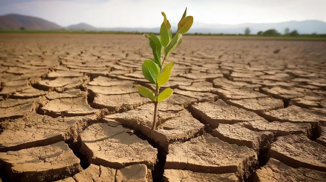 Plante poussant dans une terre arride