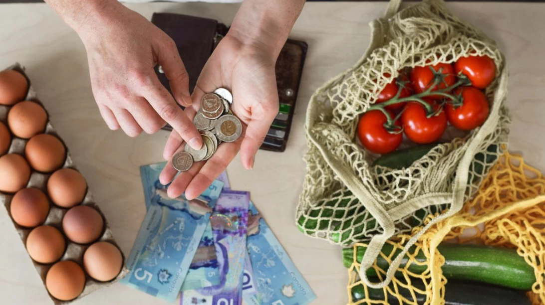 Une personne compte son argent après avoir acheter de la nourriture