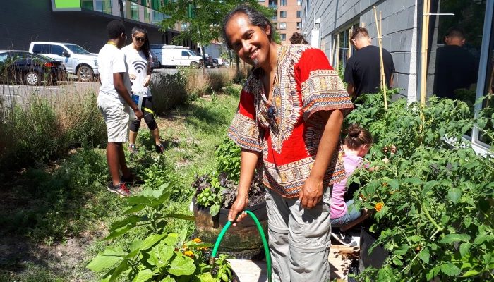 Personne qui arrose des plantes