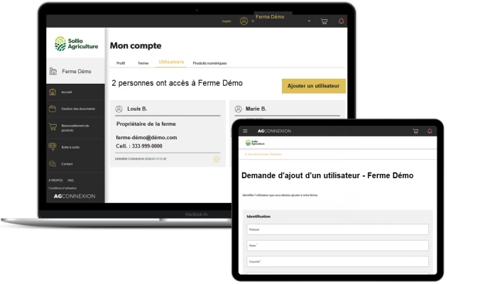 Saisie d'écran du portail de l'application AgConnexion.