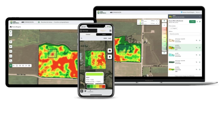 Saisie d'écran d'images satellites via le module Ferme intelligente de l'application AgConnexion.