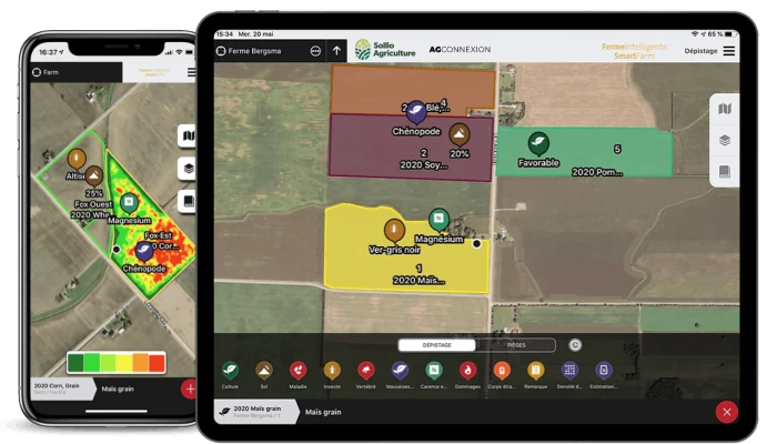 Saisie d'écran de l'outil Ferme intelligente dans l'application AgConnexion.