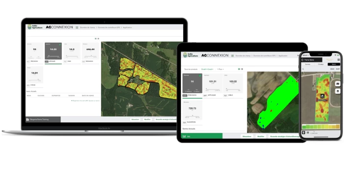 Saisie d'écran du module Ferme intelligente dans l'application AgConnexion.