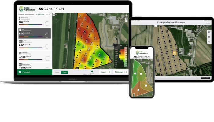 Saisie d'écran du module Ferme intelligente dans l'application AgConnexion.