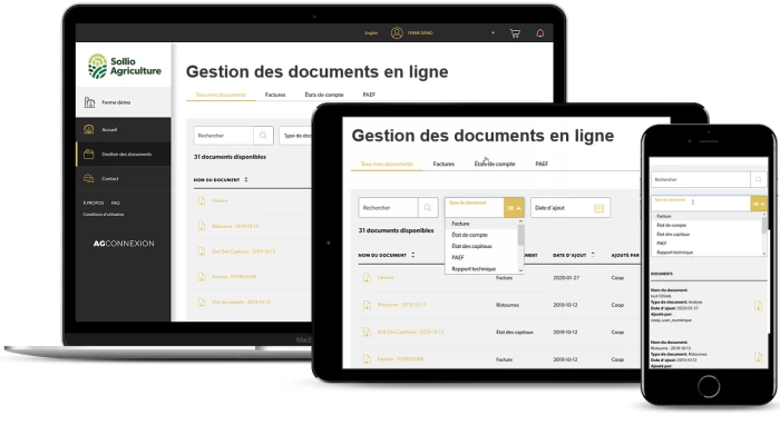 Saisie d'écran de l'outil Gestion des documents en ligne dans l'application AgConnexion