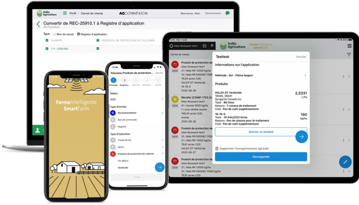 Saisie d'écran de l'outil Carnet de champs mobile dans l'application AgConnexion.