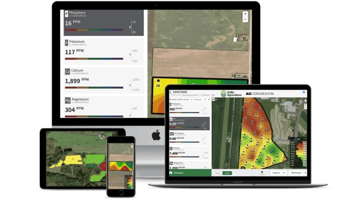 Saisie d'écran de l'outil Analyse de sols dans l'application AgConnexion.