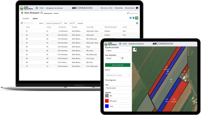 Saisie d'écran de l'outil navigateur de données dans l'application AgConnexion.