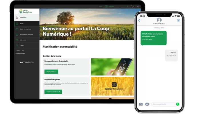Saisie d'écran de l'AgConnexion de Sollio Agriculture.