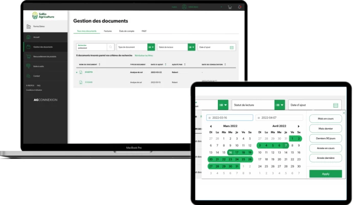 Saisie d'écran d'AgConnexion, module Gestion des documents.