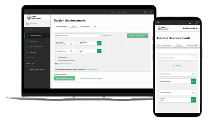 Saisie d'écran de l'AgConnexion, module Gestion de documents.