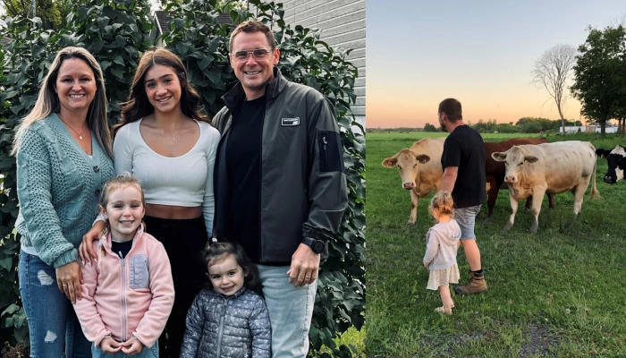 Photo de famille de Caroline Lépicier et des boeufs