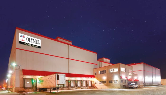 Extérieur de l'abattoir d'Olymel à Red Deer