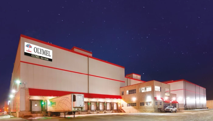 Extérieur de l'abattoir d'Olymel à Red Deer