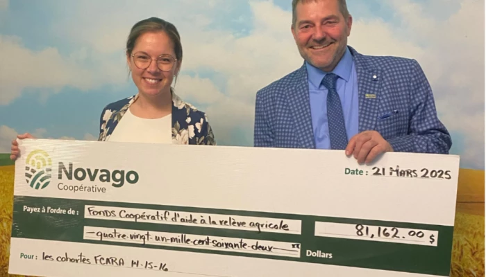 Chèque de Novago Coopérative pour le FCARA