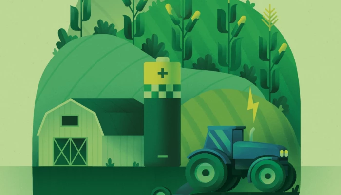 Illustration d'une ferme, pile et tracteur