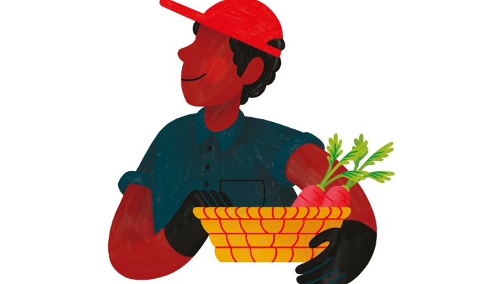 Illustration d'un agriculteur qui tient un panier