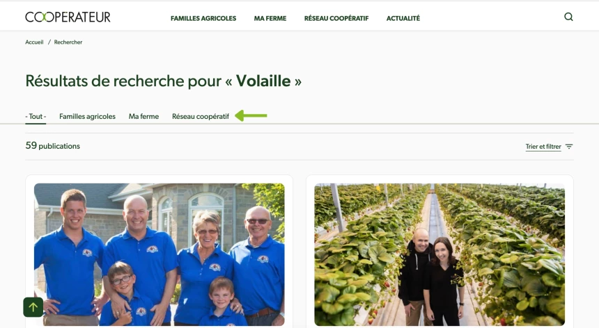 Site web Cooperateur - Recherche