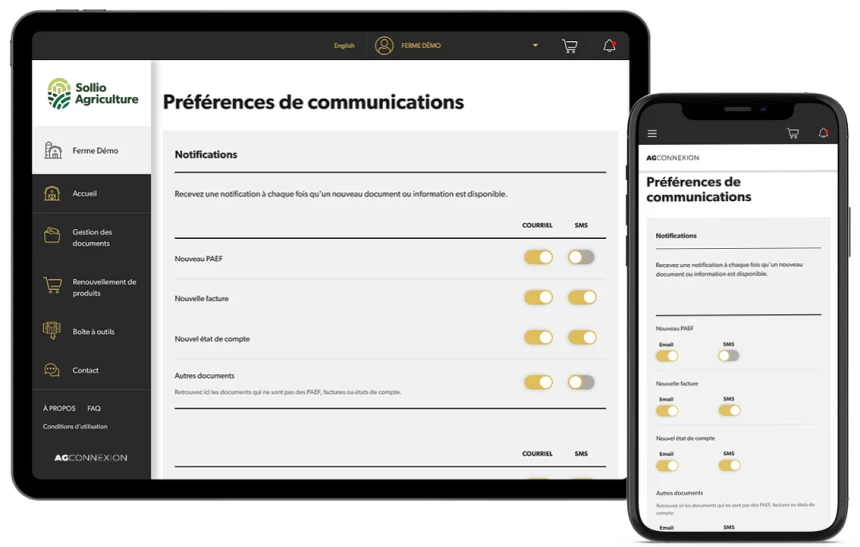 Capture AgConnexion des préférences de communication