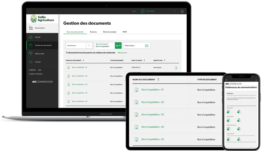 Portail Gestion des documents dans l'application AgConnexion