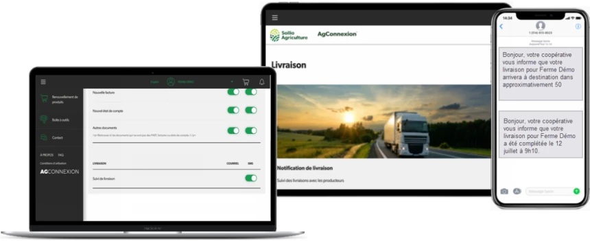 Onglet Suivi de livraison dans l'application AgConnexion.