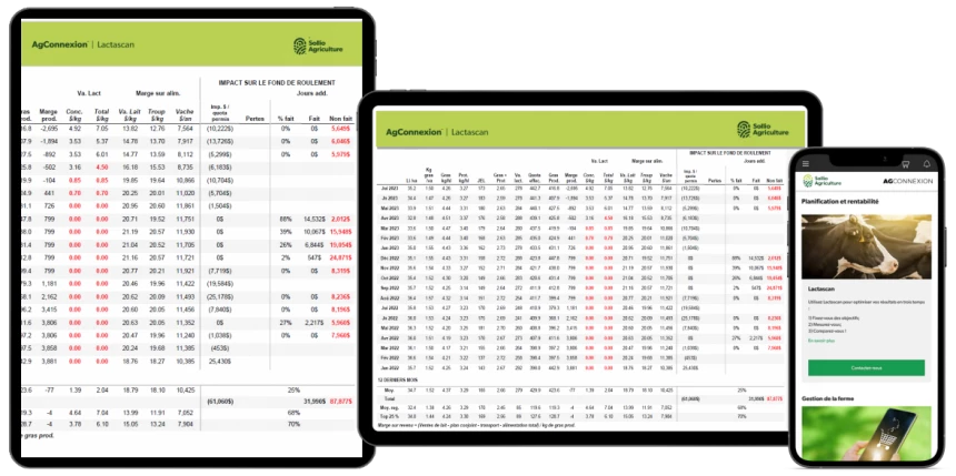 Onglet Lactascan dans l'application AgConnexion.