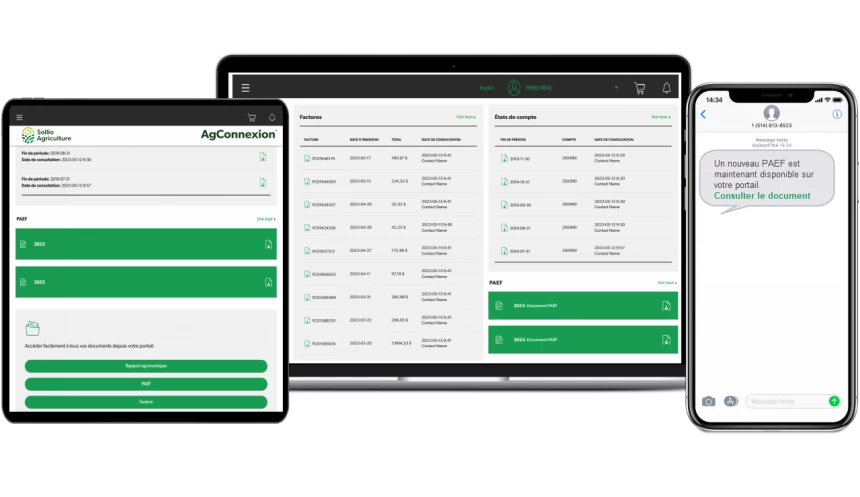 Saisie d'écran du module Gestion des documents dans l'application AgConnexion.
