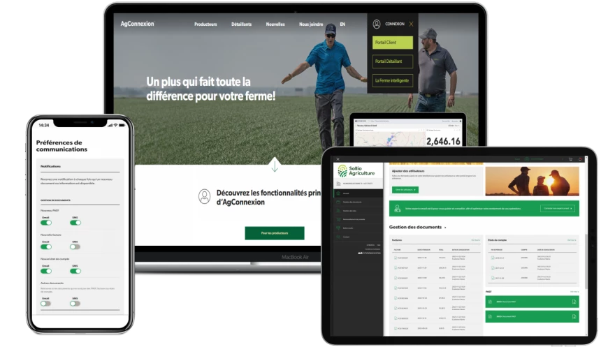 Saisie d'écran de l'interface de l'application AgConnexion.